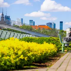 Dwie dziewczyny patrzą na panoramę Warszawy, zastanawiając się nad cenami wynajmu mieszkań w stolicy.