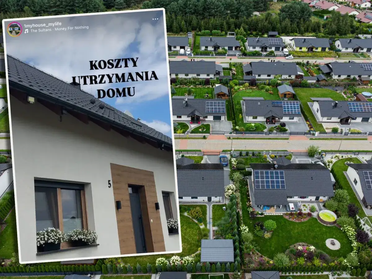 Koszty utrzymania domu jednorodzinnego w nowoczesnym osiedlu. Wiele domów z panelami słonecznymi.